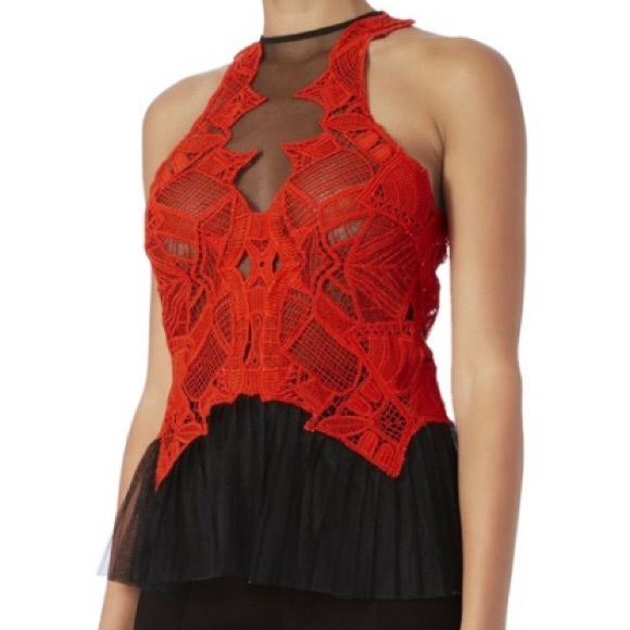 Jonathan Simkhai Tops - Jonathan Simkhai Tuelle and Lace Peplum Top, Size 2